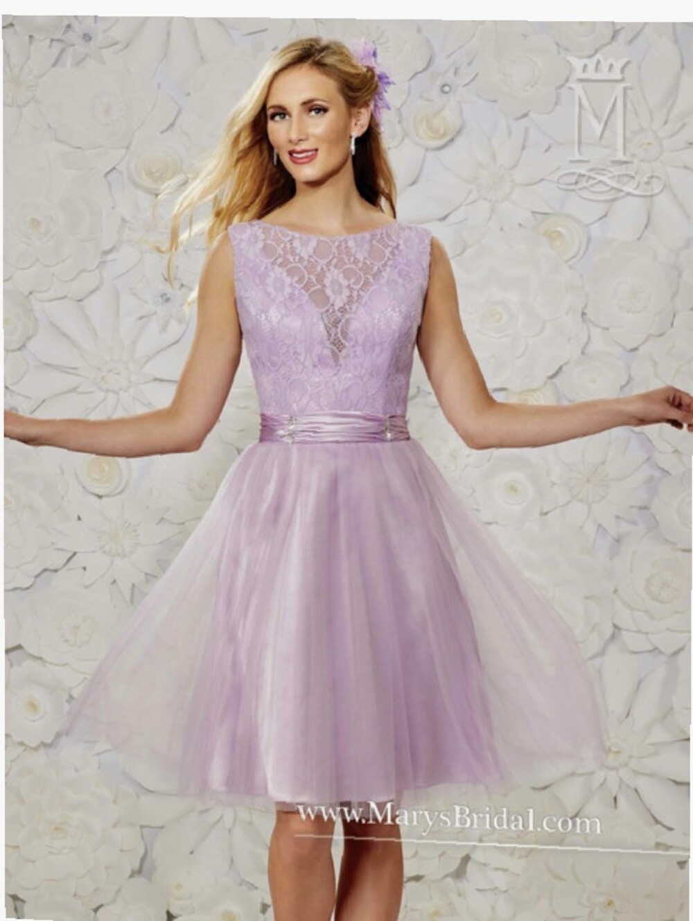 Mary's Bridal Lilac Lace & Tulle Midi Dress